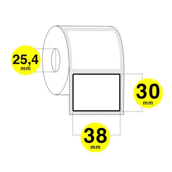 Etichette adesive 38x30 mm - carta bianca opaca (vellum) - rotolo da 1200 etichette - confezione da 12 rotoli.