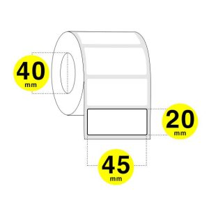 Etichette Adesive a Trasferimento Termico Larghezza 45 mm. e altezza 20 mm. - Rotolo da 1900 Etichette con Anima 40 mm- - Confezione da 6 Rotoli.