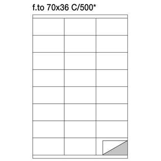 Etichette adesive su foglio A4 larghezza 70 mm. Altezza 36 mm. Scatola da 100 fogli A4