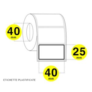 Etichette PP 40x25 Sono plastificate di colore bianco. Larghezza 40 mm. Altezza 25 mm.